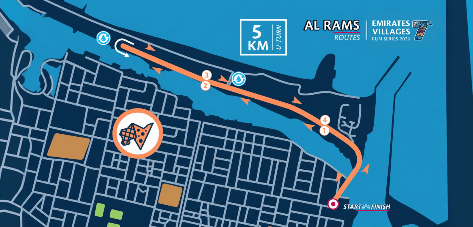 5KM Community Run route in Al Rams, showing the start, finish and course markers
